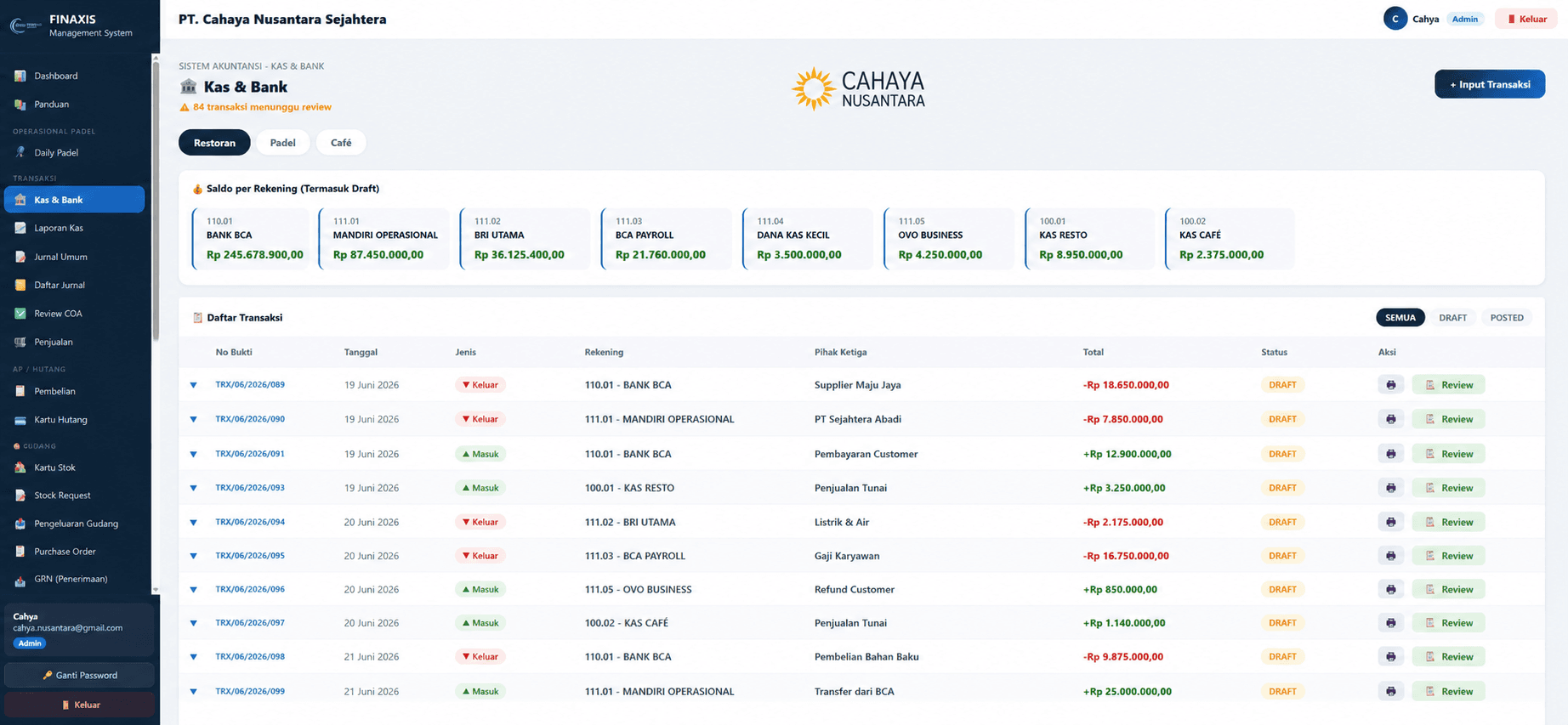Cash & Bank Workflow System screenshot